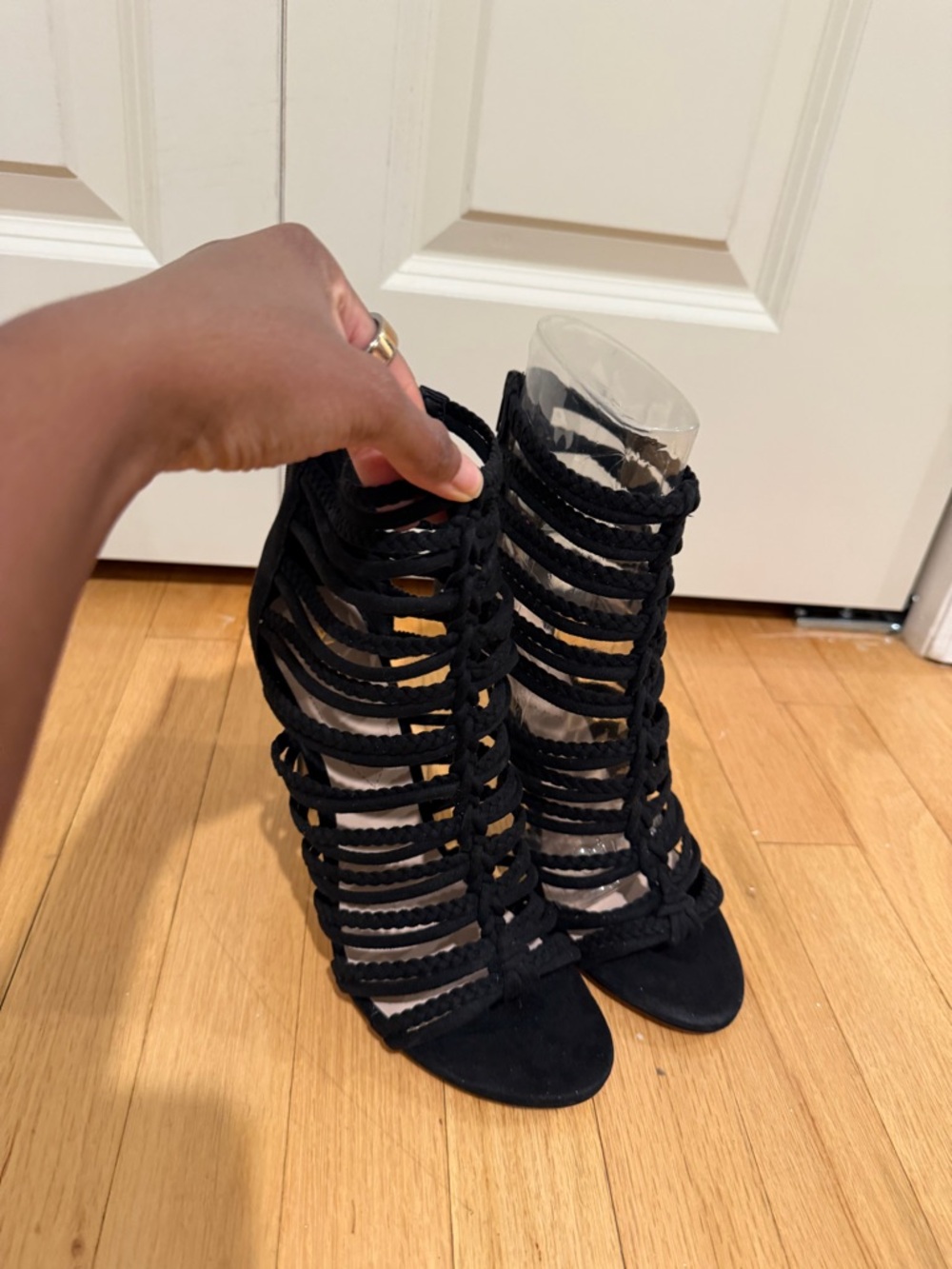 Aldo Black Braided Cage High Heel Sandals